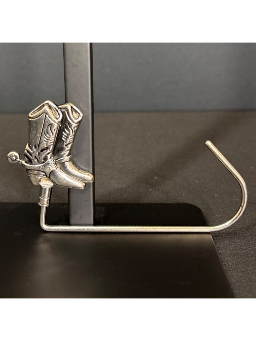 Western Cowboy Boot Metal Purse Hook Hanger Holder Spur Design Silver Tone